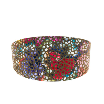 Olive Floral Mosaic Italian Leather 3” Wide Style Collar