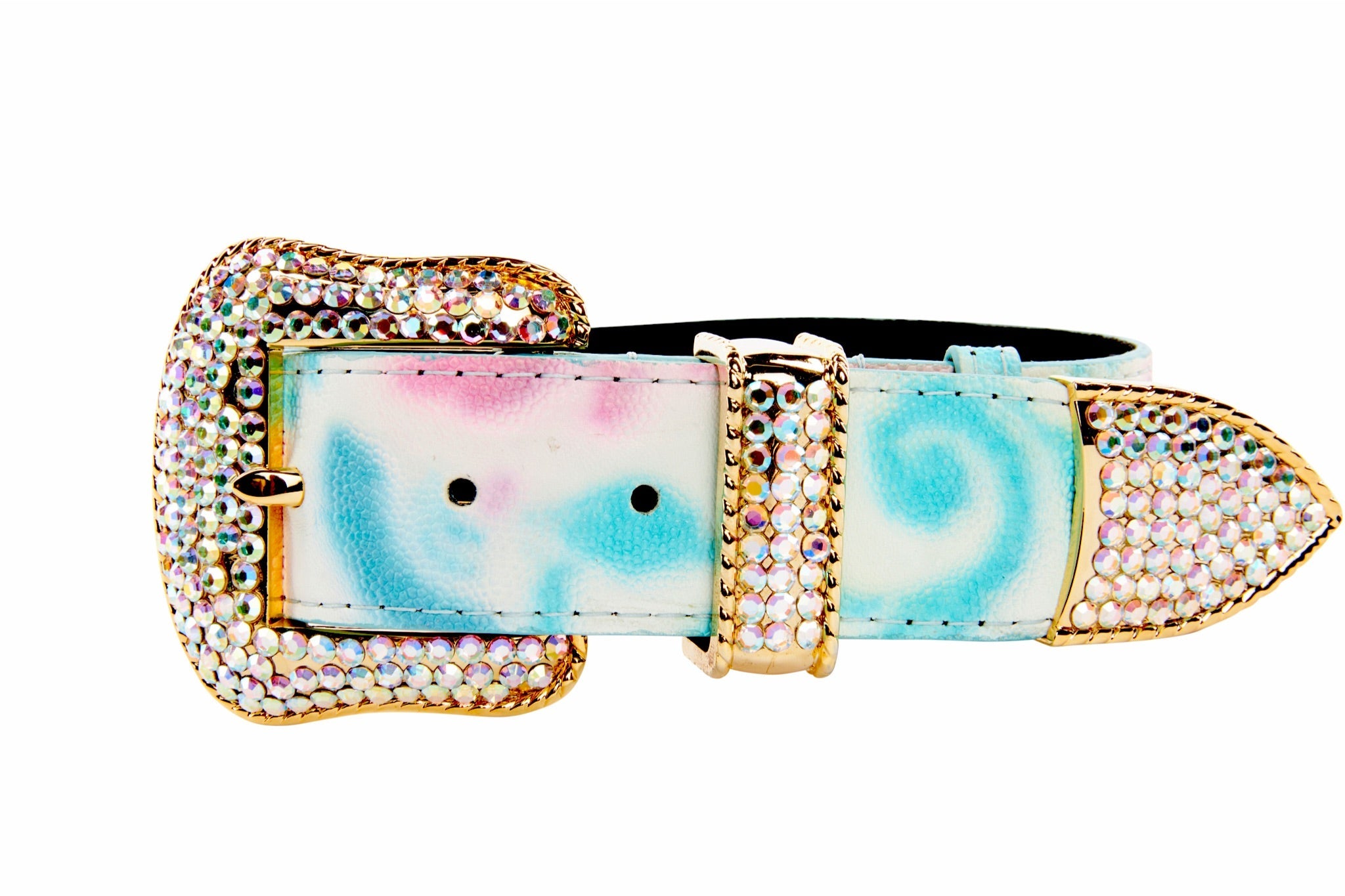 Abstract Floral Italian Leather/Swarovski Crystal Collar