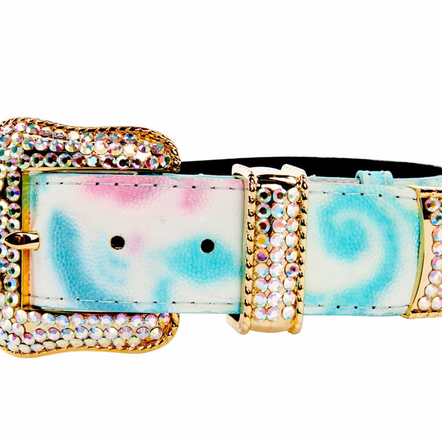 Abstract Floral Italian Leather/Swarovski Crystal Collar