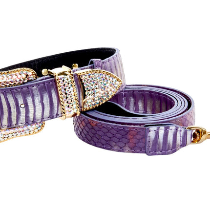 Luxury Pet Fashion Purple/Silver Multi-Tone Snakeskin Collar & Leash Set With Our Swarovski Crystal Hardware