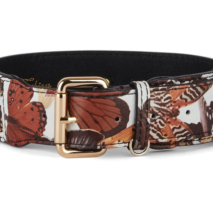 Butterfly Print Italian Leather Classic Collar