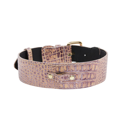 Pink, Purple & Silver Embossed Croc Italian Leather/Classic Collar