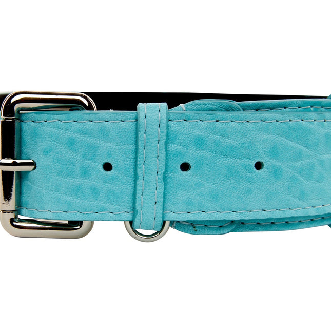 Turquoise Blue Distressed Italian Leather Classic Collar