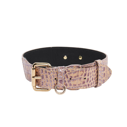 Pink, Purple & Silver Embossed Croc Italian Leather/Classic Collar