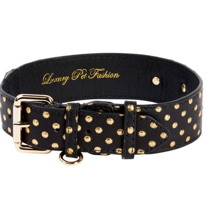 Black & Gold Polka Dot Italian Leather Classic Collar