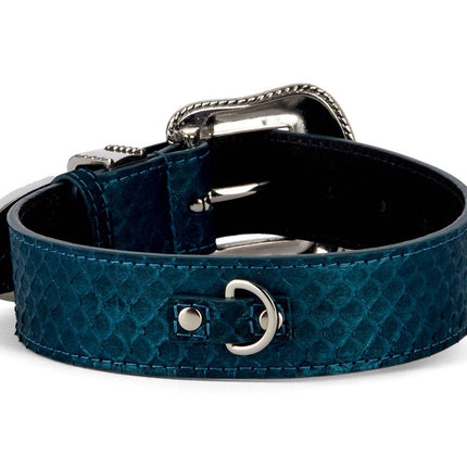 Stunning Iridescent Matte Blue/Green Snake Blue Swarovski Crystal Hardware Collar