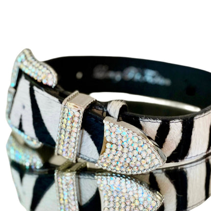 Luxury Pet Fashion Tiger Print Hair On Hide Italian Leather Collar With Swarovski Crystal Hardware