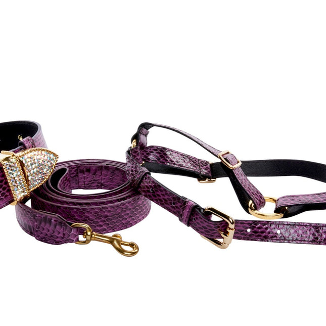 Luxury Pet Fashion Purple & Black Viper Snake Collar With Swarovski Crystal Hardware