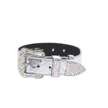 Silver Studded Italian Leather Swarovski Crystal Collar