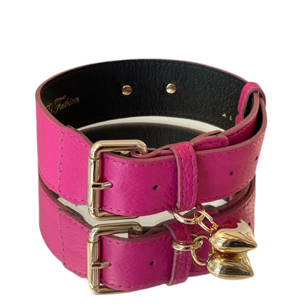 Luxury Pet Fashion Classics! Soft Fuchsia Italian Leather With Our Gold Classic Hardware