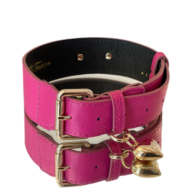 Luxury Pet Fashion Classics! Soft Fuchsia Italian Leather With Our Gold Classic Hardware