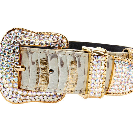 White Wash & Gold Snake Collar With Swarovski Crystal Hardware