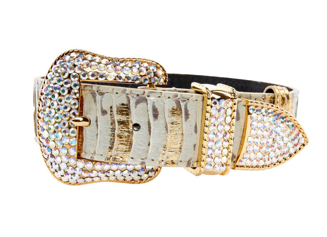 White Wash & Gold Snake Collar With Swarovski Crystal Hardware