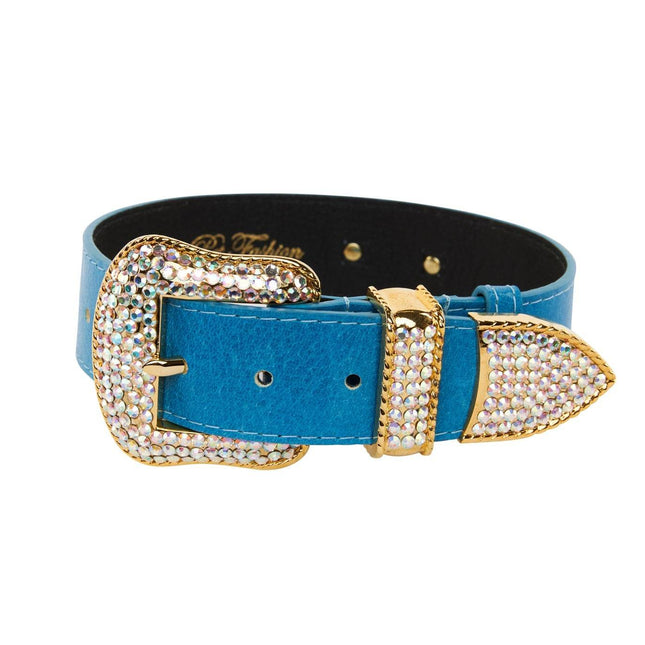 Vegetable Colored Italian Leather Collar With Gold Swarovski Crystal Hardware