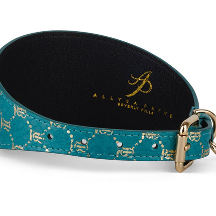 Teal & Gold Monogram Snake 3” Wide Style Collar