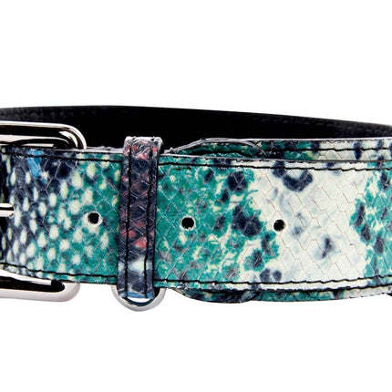 Green, Blue, Black, Red Embossed Snake Italian Leather Collar With Gold Classic Hardware