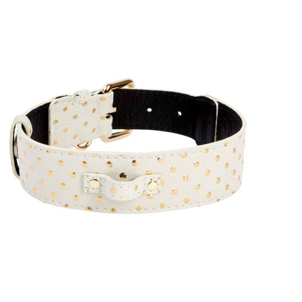 White & Gold Polka Dot Italian Leather Classic Collar