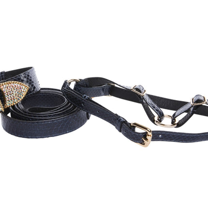 Navy Blue Snake Swarovski Crystal Hardware Collar, Leash, & Harness Set