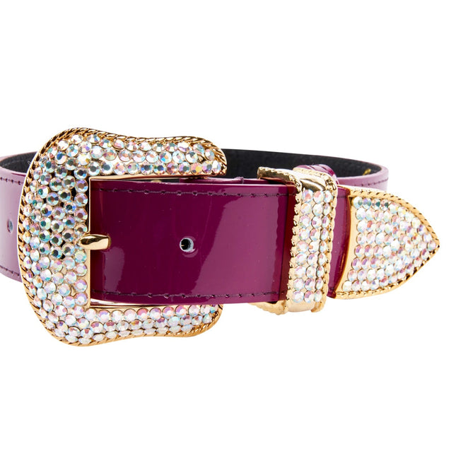 Purple Patent Italian Leather/Swarovski Crystal Hardware Collar