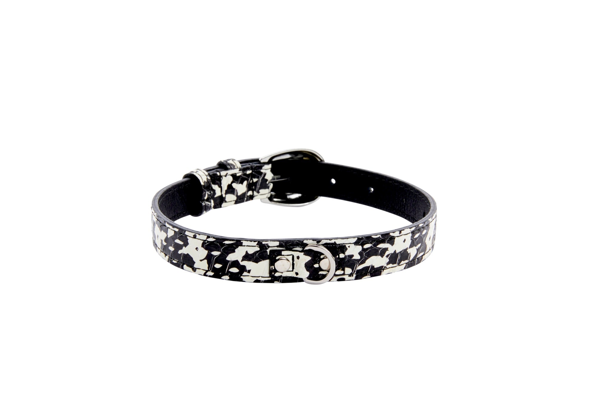 Black & White Snake Collar With Silver Oval Hardware