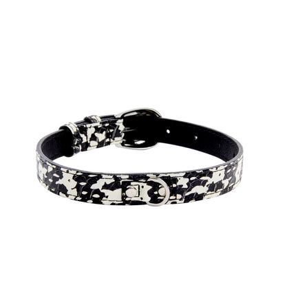 Black & White Snake Collar With Silver Oval Hardware