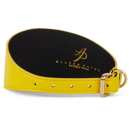 Smooth Yellow Italian Leather 3” Wide Style Collar With Custom Gold Starfish