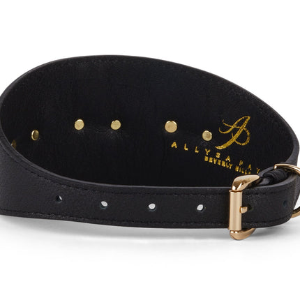 Smooth Black Italian Leather 3” Wide Style Collar With Gold Custom Starfish