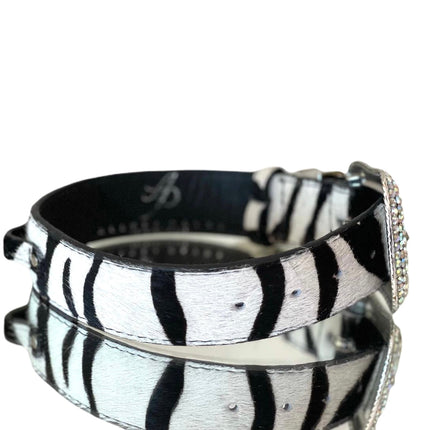 Luxury Pet Fashion Tiger Print Hair On Hide Italian Leather Collar With Swarovski Crystal Hardware