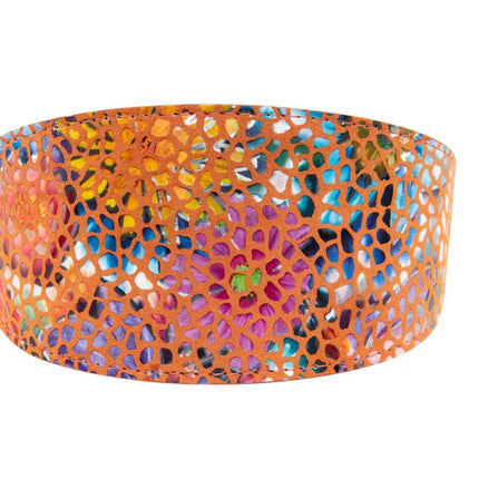 Orange Floral Mosaic Italian Leather 3” Wide Style Collar