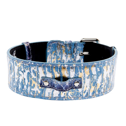 Light Blue/Dark Blue Silver Iridescent Snake Collar With Silver Classic Hardware