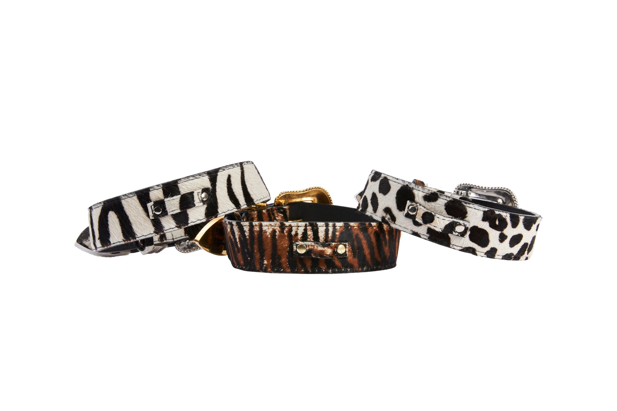 Animal Print Italian Leather Swarovski Crystal Hardware Set Of 3