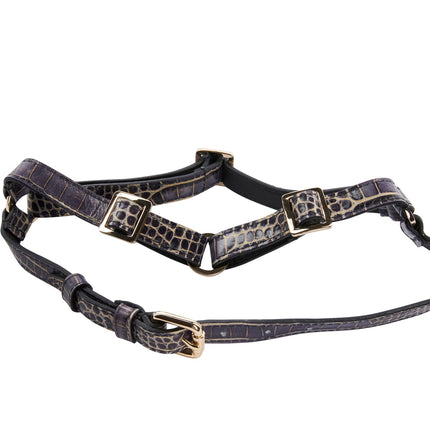 Purple & Gold Embossed Croc Italian Leather Harness