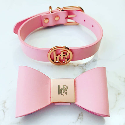 Leather Bow Collar - Peony