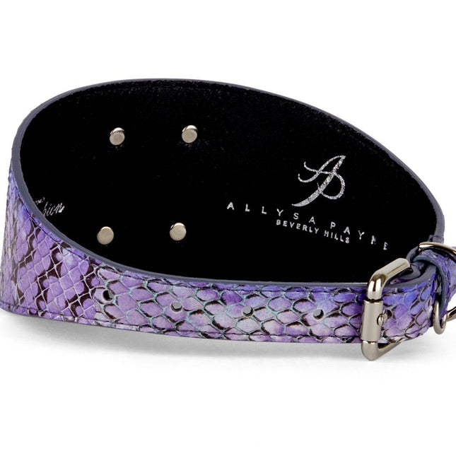 Multi-Color Purple Silver Iridescent Snake 3” Wide Style Collar With Large Silver Rivet