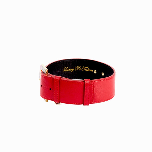 Red Italian Leather Collar With Glamorous Italian Hardware