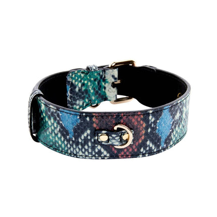 Green, Blue, Black, Red Embossed Snake Italian Leather Collar With Gold Classic Hardware