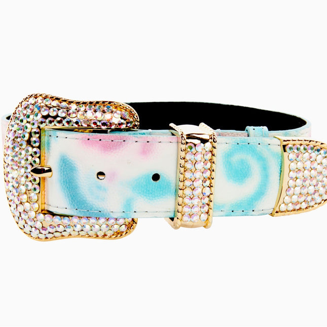 Abstract Floral Italian Leather/Swarovski Crystal Collar