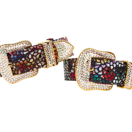 Luxury Pet Fashion Burgundy Floral Mosaic & Black Floral Mosaic Italian Leather With Silver Swarovski Crystal Hardware Collars