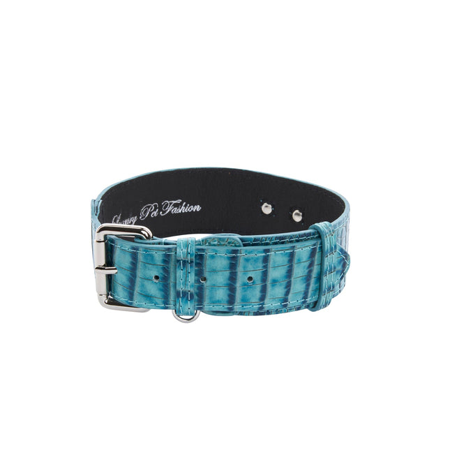 Turquoise Embossed Croc Italian Leather With Silver Classic Hardware