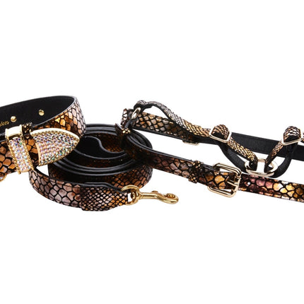 Mermaid Style Embossed Italian Leather/Swarovski Collar, Leash, Harness Set