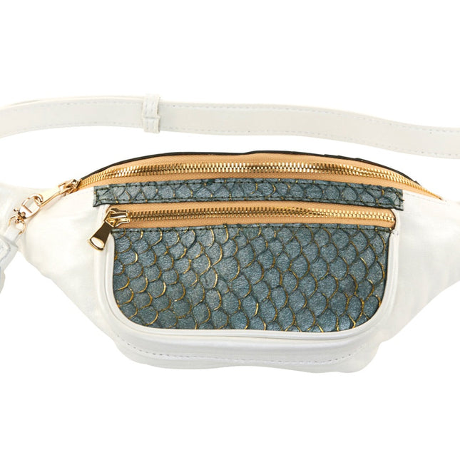 Pearl White Italian Leather/Green Tilapia Fanny Pack