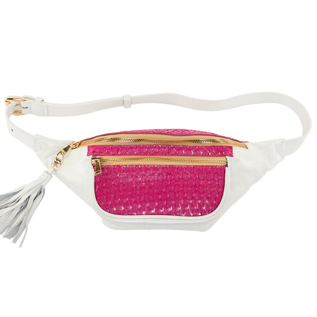 Pearl White Italian Leather/Fuchsia Pink Tilapia Fanny Pack