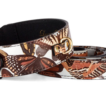 Butterfly Print Italian Leather Classic Collar & Leash Set