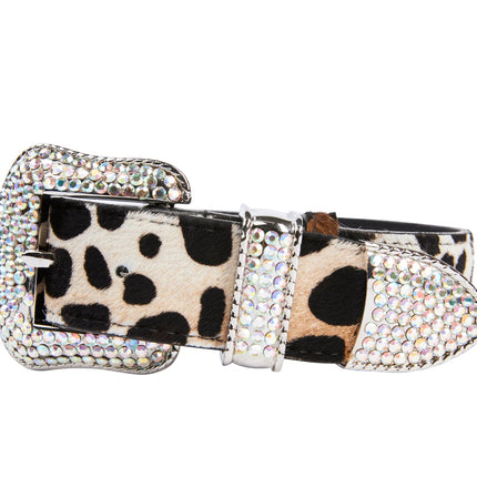 Luxury Pet Fashion Animal Print Hair On Hide Italian Leather Collar With Swarovski Crystal Hardware