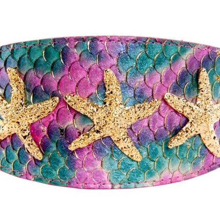 Mermaid Collection. Stunning Custom Colored Tilapia Wide Style Collar With Gold Custom Starfish