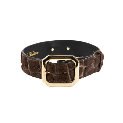 Brown Snake Print Hair On Hide Italian Leather With Modern Style Italian Hardware