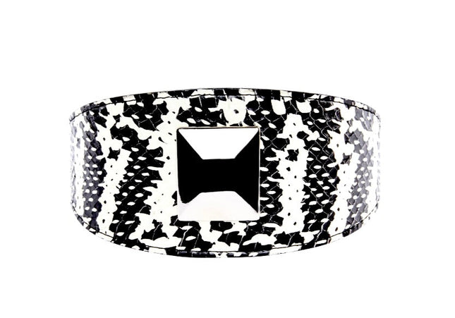 Black & White Snake Wide Style 3”Collar With Large Silver Rivet