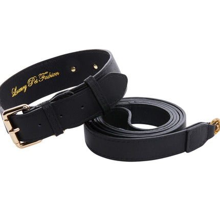 Classic Black Italian Leather Collar & Leash Set