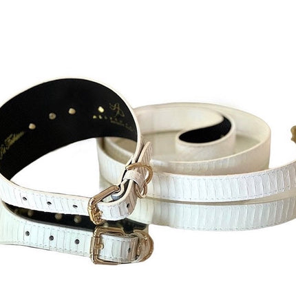 Luxury Pet Fashion Matte White Snakeskin Wide Collar & Leash Set