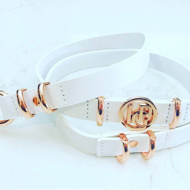 Leather Dog Lead - Snow Drop/Rose Gold